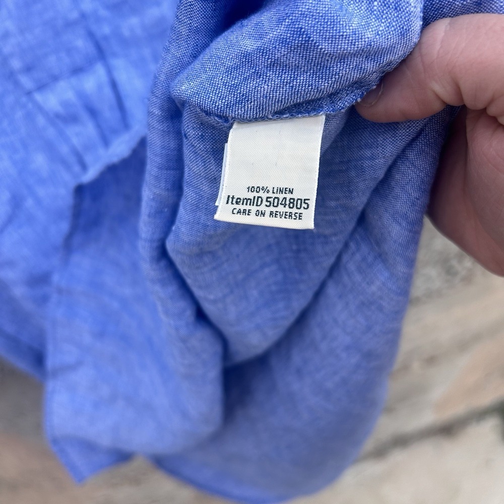 L.L. Bean Cool Blue  100% Linen Tunic Blouse Size L Washable Boho Beach Resort - Picture 9 of 10
